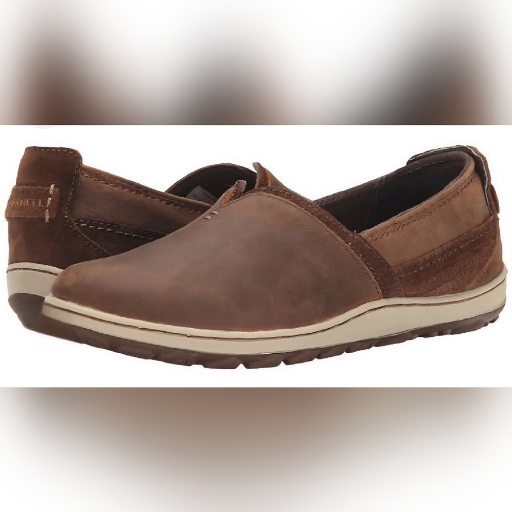 Merrell Ashland Womens 11 Leather Slip-On Performance Wear, Flat Brown Sugar